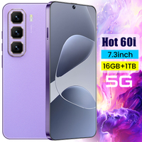 ศัพท์มือถือ Hot 60i  แบบมีรู 7.3 หน้าจอขนาดใหญ่   แอนดรอยด์ 14 สมาร์ทโฟนขายร้อนใหม่
