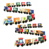 Wooden Train Set Magnetic Dinosaur Transportation Train Set Wooden Train Toys Montessori Educational Game for Kids Boys Girls