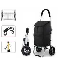 Folding Shopping Cart Grocery Trolley with Storage Bag Inflatable Rubber Wheel Aluminum Alloy Big Wheels Portable Cart Organizer