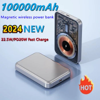 100000mAh Mini Power Bank Macsafe Wireless Spare Battery Portable Type C Fast Charger Powerbank For Iphone Samsung Xiaomi Huawei