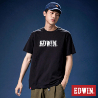 【EDWIN】男女裝 網路獨家↘手繪立扣LOGO短袖T恤(黑色)