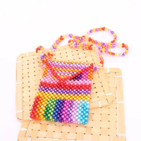 Colored Acrylic Beaded Woven Crossbody Bag Summer New Ins Rainbow Jelly Beads Handcrafted Flip Phone Bags Customized Product