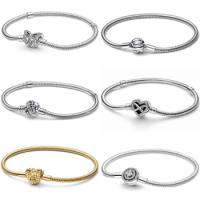 European Infinity Bracelet Snake Chain Bangle Heart Clip For Women Men Jewelry Accessories Marking 925 Sterlling Silver Plated