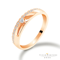 【Vividventure 亞帝芬奇】14K玫瑰金 13分 天然鑽石 真鑽 線戒 戒指 夢