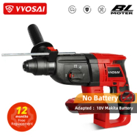 VVOSAI Electric Impact Drill Rotary Hammer Brushless Cordless Hammer Electric Drill for 18V Makita Lithium Battery