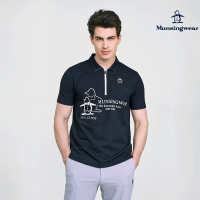 Munsingwear 企鵝牌 男款黑色日本製吸汗速乾拉鏈立領前襟大企鵝LOGO設計短袖POLO衫 MGVT20B3