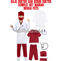 ANAQYKU -Seragam Dokter Anak Lengkap | Kostum Profesi Anak + Jas Lab, Baju Operasi, Masker & Stetosk