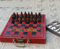 仿古國際象棋兵馬俑立體棋子木制折疊棋盤小號卡通象棋創意禮品