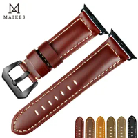 MAIKES Genuine Cow Leather Watchbands Black Watch Bracelet For Apple Watch Band 44mm 40mm 42mm 41mm iwatch Strap