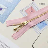 Free shipping 5pcs/lot pink 20cm zipper golden teeth metal zipper water head diy craft bags closed end zipper
