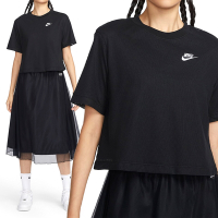 NIKE NSW Tee 女款 黑色 雙層 網狀 運動 休閒 刺繡 LOGO 短版 上衣 FB8353-010