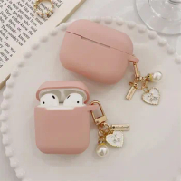 Pink Love Pearl Key chain Cover For Apple Airpods 1 2 Pro Case Silicone Soft Earphone Shell For Airpods 3 Charging Box Shell