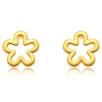 Pure 24K Yellow Gold Earrings Women 999 Gold 3D Flower Stud Earrings