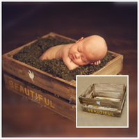 新款兒童攝影道具 新生兒寶寶拍照輔助造型籃 嬰兒藍框方盒實木筐