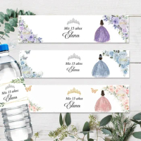 30pcs Personalise Mis 15 Años XV Mis Quince Water Bottle Labels Stickers Custom Fifteenth /Sixteen Birthday Party Decor Crown