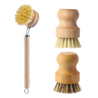 Wooden Dish Scrub Brushes Natural Sisal Kitchen Eco-Friendly Natural Dishes Cleaning Scrubbers for Washing Cast Iron Pots Pans