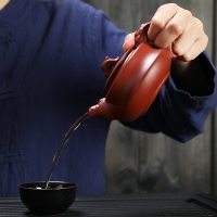 紫砂壺大容量辦公泡茶壺手繪雕刻朱泥石瓢壺功夫茶具單茶壺