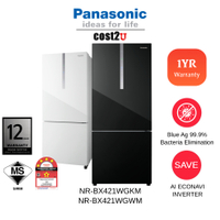 Panasonic 422L Inverter 2-Door Bottom Freezer Refrigerator NR-BX421WGWM NR-BX421WGKM Fridge Peti Ais