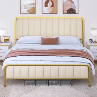 Queen Size Bed Frame, Velvet Bed Frame with Upholstered Headboard, Strong Metal Slats Support Platform Bed, No Box Spring Needed