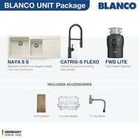 Kitchen Sink Bak Cuci Piring Granit 2 Lubang Sayap BLANCO Silgranit NAYA 8S Paket BLANCO UNIT dengan