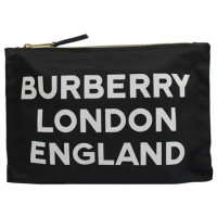 BURBERRY 8008543 經典印字LOGO大容量帆布手拿包.黑