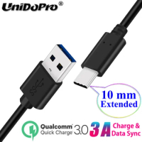 10mm Extended QC 3.0 USB Type C Fast Charger Data Sync Cable for AGM Glory G1S , Glory Pro, H3 A10 M5, X3 Turbo, A9 H1, X3 X2 SE