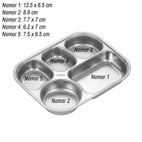 Piring Saji Food Tray Stainless Steel 304 Tebal Piring Sekat Tempat Makan Meshtray Plato - 5 Sekat +