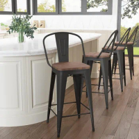 Modern bar stool, Metal Bar Stool 4.26 Inch Bar Stool Set, High back kitchen dining chair, matte black stool