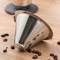 Reusable Pour Over Filter Reusable Coffee Filter Stainless Steel Coffee Filter Easy-to-clean Reusable Cone for Home Kitchen Fine