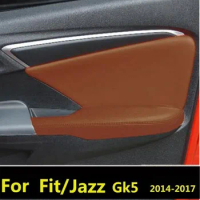 Microfiber Door Panel Armrest Leather Protective Cover For 3th Gen HONDA Fit /Jazz GK5 2014 2015 2016 2017-2020 car interior