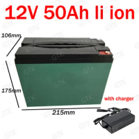 GTK waterproof 12v 50Ah lithium ion battery li ion 18650 BMS 3S for backup power boat UPS Emergency Power Supply +10A charger