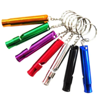 free ship Mini Aluminum Alloy Whistle Keyring Keychain For Outdoor Emergency Survival Safety Sport Camping Hunting Random Color
