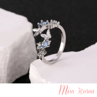 【MISS KOREA】韓國設計浪漫藍鑽蝴蝶造型開口戒 戒指(藍鑽戒指 蝴蝶戒指)