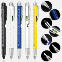 7-in-1 Multi-function Capacitive Pen Ballpoint Pen With Slotted/Cross Screwdriver Spirit Level Pen With Light Ruler Gadgets
