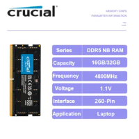 Crucial Laptop RAM Memory DDR5 8GB 16GB 32GB 4800MHz 5200MHz 5600MHz 1.1V CL40 262-Pin For Notebook Module SO-DIMM