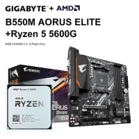 GIGABYTE B550M AORUS ELITE Motherboard + AMD Ryzen 5 5600G R5 5600G CPU Motherboard Set Processor Socket AM4 DDR4 128GB Desktop