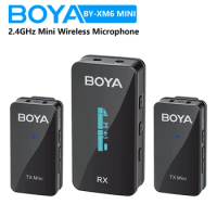 BOYA BY-XM6 Mini S 2.4GHz Dual-Channel Condenser Wireless Lavalier Lapel Microphone for PC Mobile iPhone Android DSLRs Youtube
