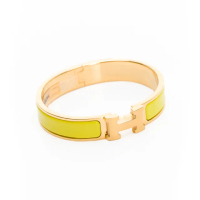 【Hermes 愛馬仕】Clic H LOGO琺瑯細版手環(黃/金)