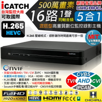 【CHICHIAU】H.265 16路16聲同軸音頻 500萬 AHD TVI CVI 1080P台製iCATCH數位高清遠端監控錄影主機