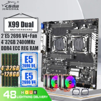 X99 Dual Motherboard LGA2011 V3V4 Set with 2pcs XEON E5 2696V4 CPU+Cooling Fan and 4*32GB=128GB DDR4 ECC REG 2400mhz RAM X99 Kit