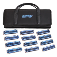 East top 10 Holes Blues Harmonica T008K Harmonica Set 12 Pcs Harmonicas for Adults Beginner Students Harmonica Holder with Case