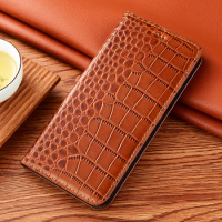 Crocodile Pattern Genuine Leather Phone Case, Flip Cover for Samsung A40S, A41, A42, A50S, A51, A52S, A53, A54, 4G, 5G