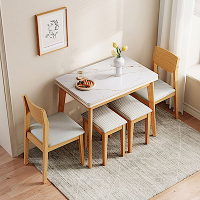 林氏木業北歐風岩板摺疊餐桌+餐凳+餐椅 LS357 (一桌兩凳兩椅) (H014369248)