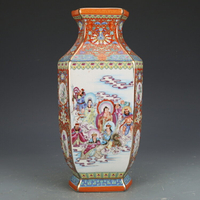 清乾隆琺瑯彩紅地祝壽六方瓶古董古玩收藏真品彩繪花瓶老物件瓷器