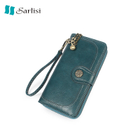 【Sarlisi】女式零錢包長夾油蠟皮手拿包長款手機包