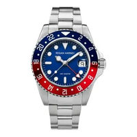 Jam Tangan Pria Regan Harney RH009-01 GMT Aviator Pepsi Blue Dial Stainless Steel Strap