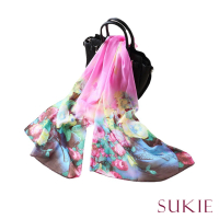 【Sukie】雪紡紗絲巾 暈染絲巾/暈染牡丹花彩50X160雪紡紗絲巾 圍巾(2色任選)
