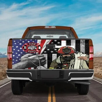 Veteran Fire Dept USA Flag Foreign And Dometic Tailgate Wrap Waterproof, Tailgate Sticker Decal, Tailgate Wrap