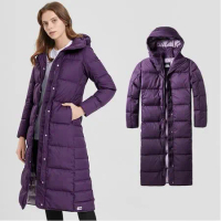 【The North Face】女新款 WindWall 防風防潑透氣可調節連帽長版羽絨外套/3VUW-G03 紫色 N
