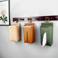 Wall Hanging Tissue Case Box PU Leather Home Car Towel Napkin Papers Dispenser Holder Foldable Tissue Box Table Decoration